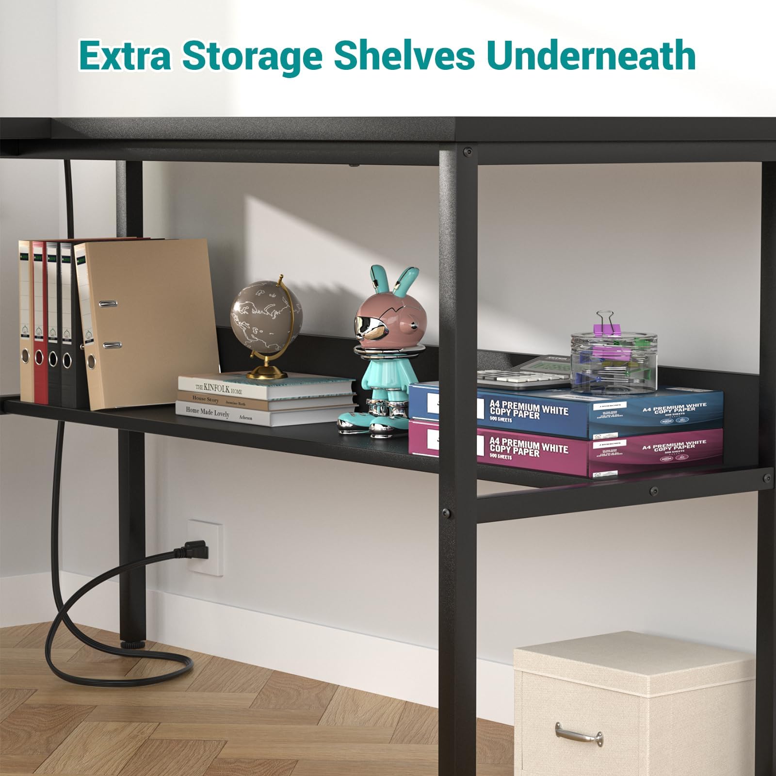 Reversible L Shaped Computer Desk with Power Outlets and USB Charging Ports