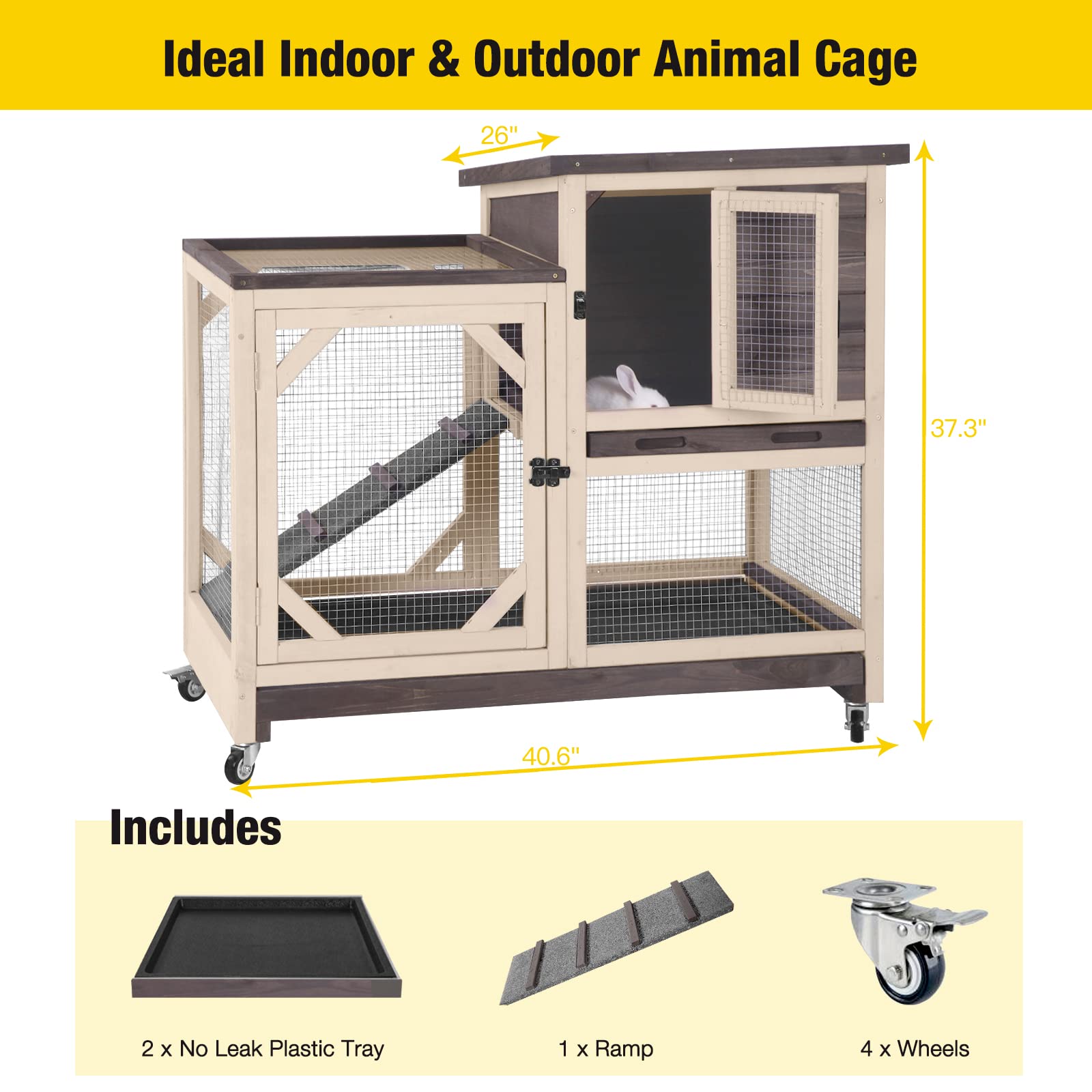 Rabbit Hutch Cage Outdoor and Indoor Bunny Hutch on Wheels