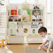 Kids Bookshelf and Toy Storage for Toddler, 4 Tier White Bookshelf Bookcase for Kids Bedroom/Nursery/Classroom