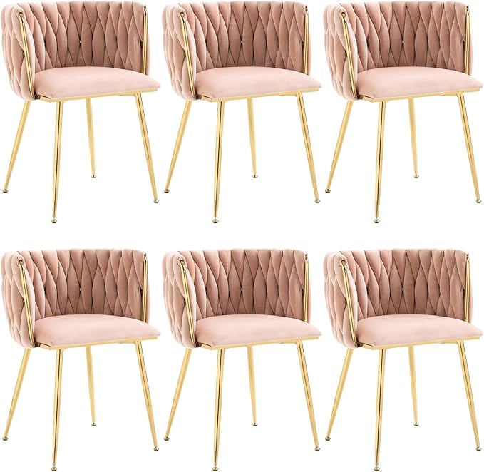 Velvet Dining Chairs Set of 4, Modern Upholstered Dining Chairs with Gold Metal Legs for