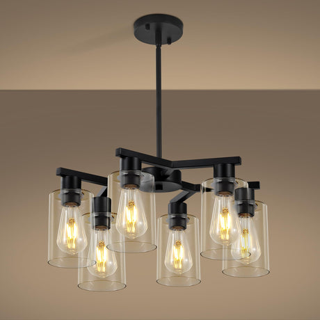 6-Light Black Modern Farmhouse Chandelier for Dining Room Ceiling Light Fixture