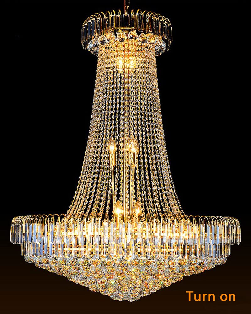 Luxury Crystal Chandelier, 24 Inch Empire Style Gold Chandelier with 8 Lights K9