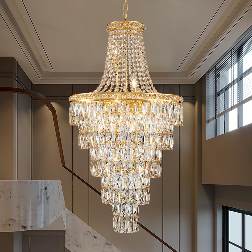 13-Light High Ceiling Chandelier Modern Crystal Chandeliers Pendant Light Foyer