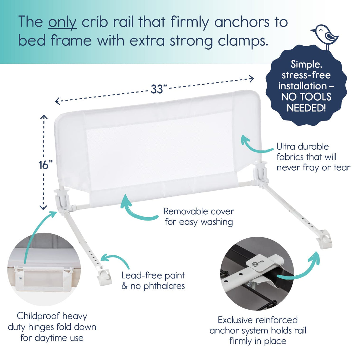 Convertible Crib Bed Rail for Toddlers, Baby with Reinforced Anchor Safety