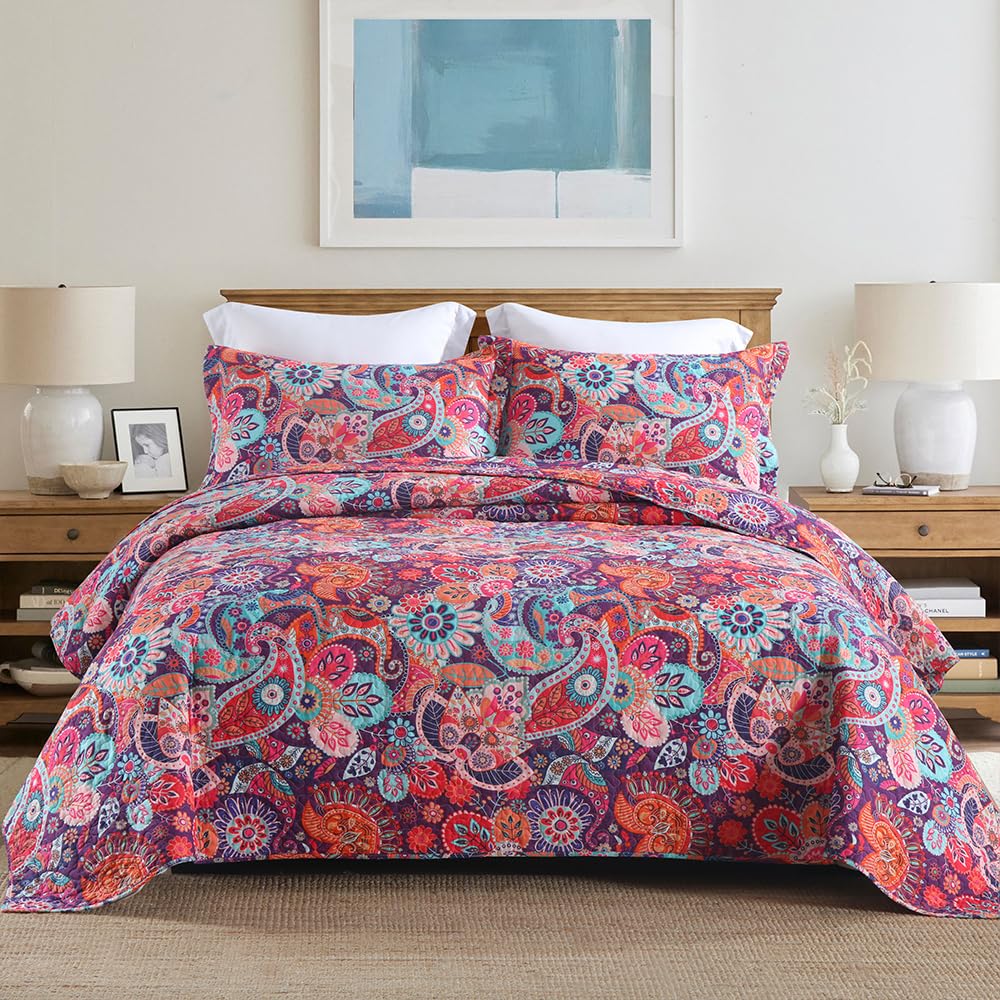 Cotton Bedspread Quilt Bedding Sets, 3 Pieces Reversible Coverlet Sets Comforters