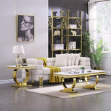 Gold Coffee Table, White and Gold Rectangle Living Room Tea Table