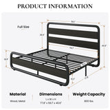 Full Size Metal Bed Frame with Wooden Headboard and Footboard, Heavy Duty Oval