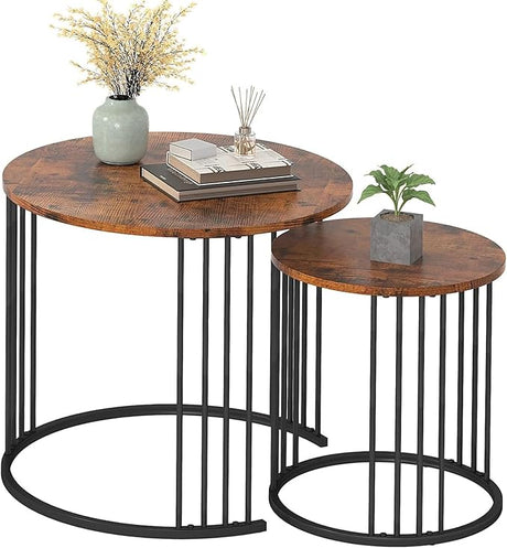 Nesting Coffee Table Set of 2, Round Table, Morden End Side Table Night Stand