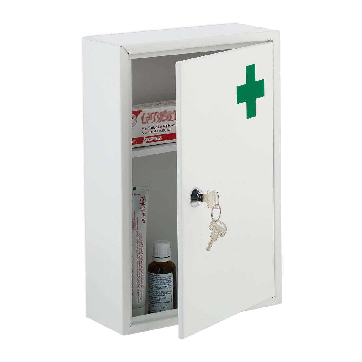 Medicine Cabinet, Lockable, 2 Compartments, Metal, HxWxD: 32 x 21.5 x 8 cm