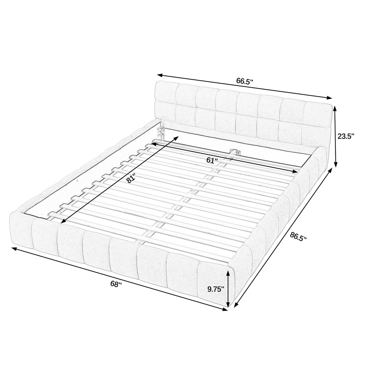 Queen Size Bed Frame, Chenille Upholstered Platform Bed with Cloud Soft Headboard