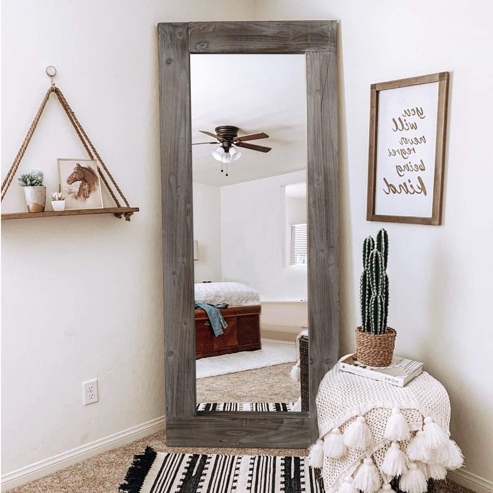 Full Length Dressing Mirror - Solid Wood Frame Floor Mirror 58"x24"