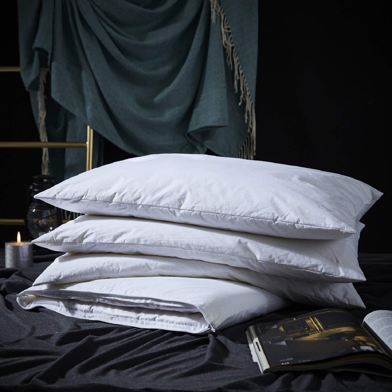 Layer Goose Feather Pillow,Assemblable Bed Pillow,100% Soft Cotton Cover