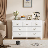 White Dresser for Bedroom, Modern Farmhouse Style 7 Drawer Double Dresser