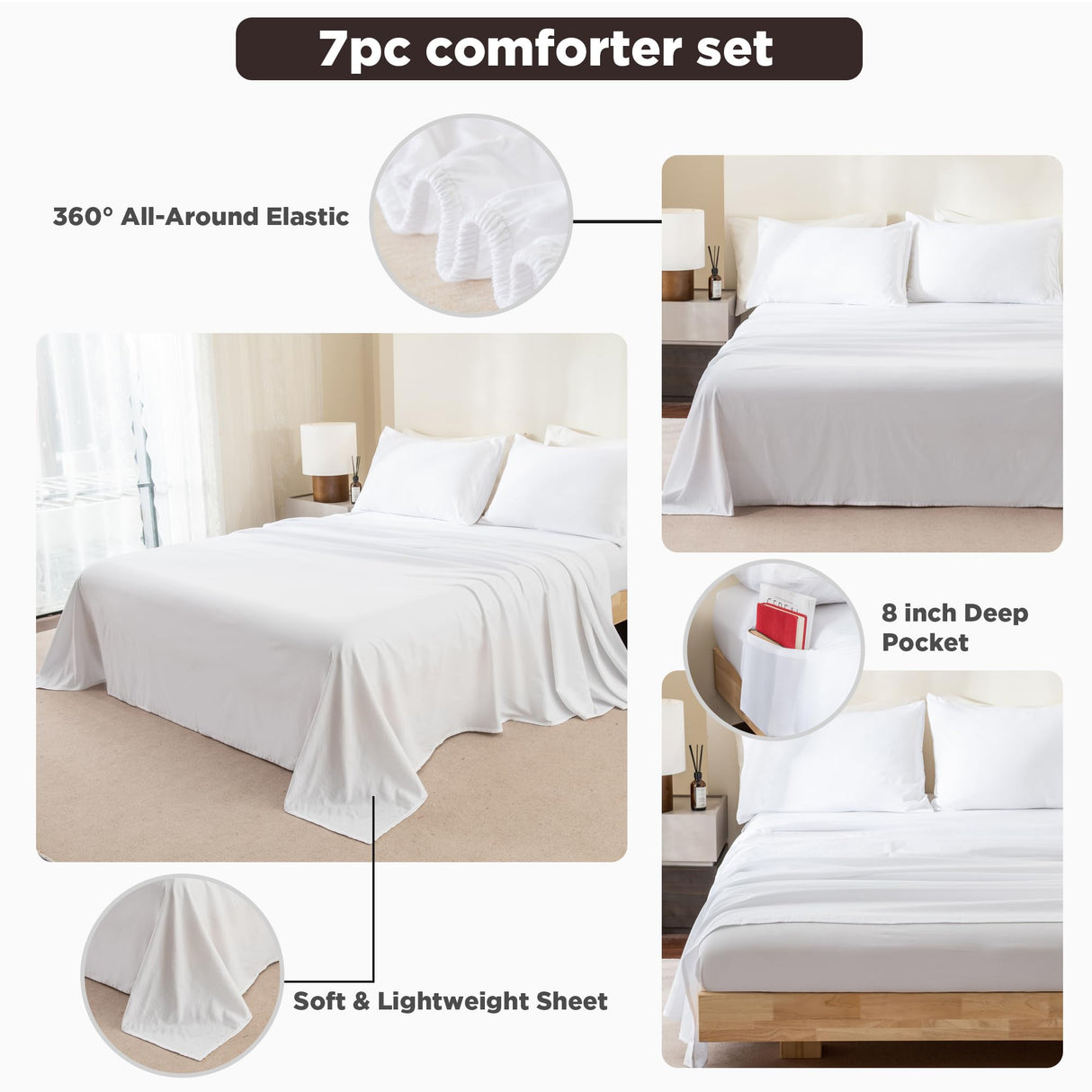 Queen Comforter Set - 7 Pieces Bed in a Bag Queen Bedding Comforter Sets Oatmeal,