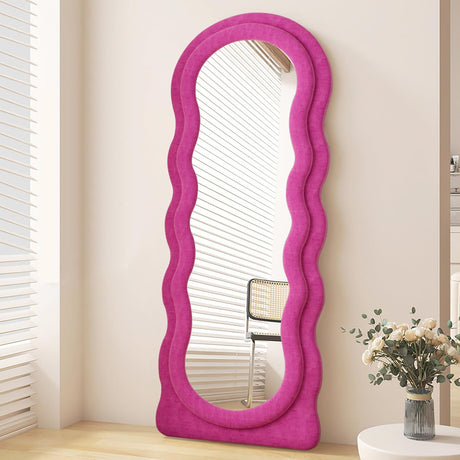 Full Length Mirror, 63" x 24"Irregular Wavy Mirror, Large Floor Length Mirror Wall Mounted,