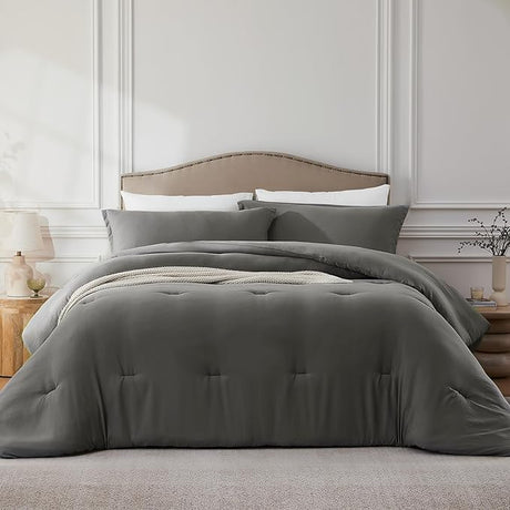 Queen Comforter Sets Grey,3PCS Soft Lightweight Breathable Bedding Comforter Sets for All Season,