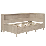 Wood Twin Daybed Frame with Storage Shelves and 3 Drawers, Antique White Milk