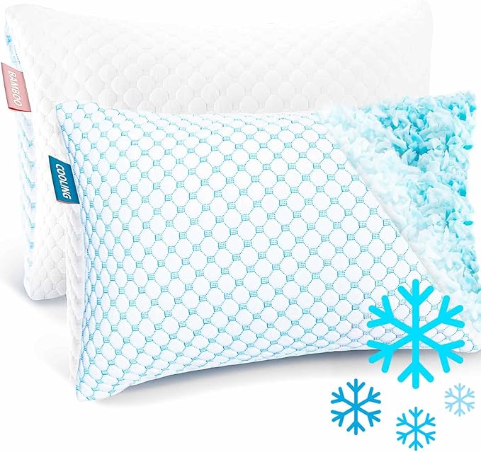 Cooling Pillow for Sleeping 2 Pack, Luxury Shredded Memory Foam Pillows
