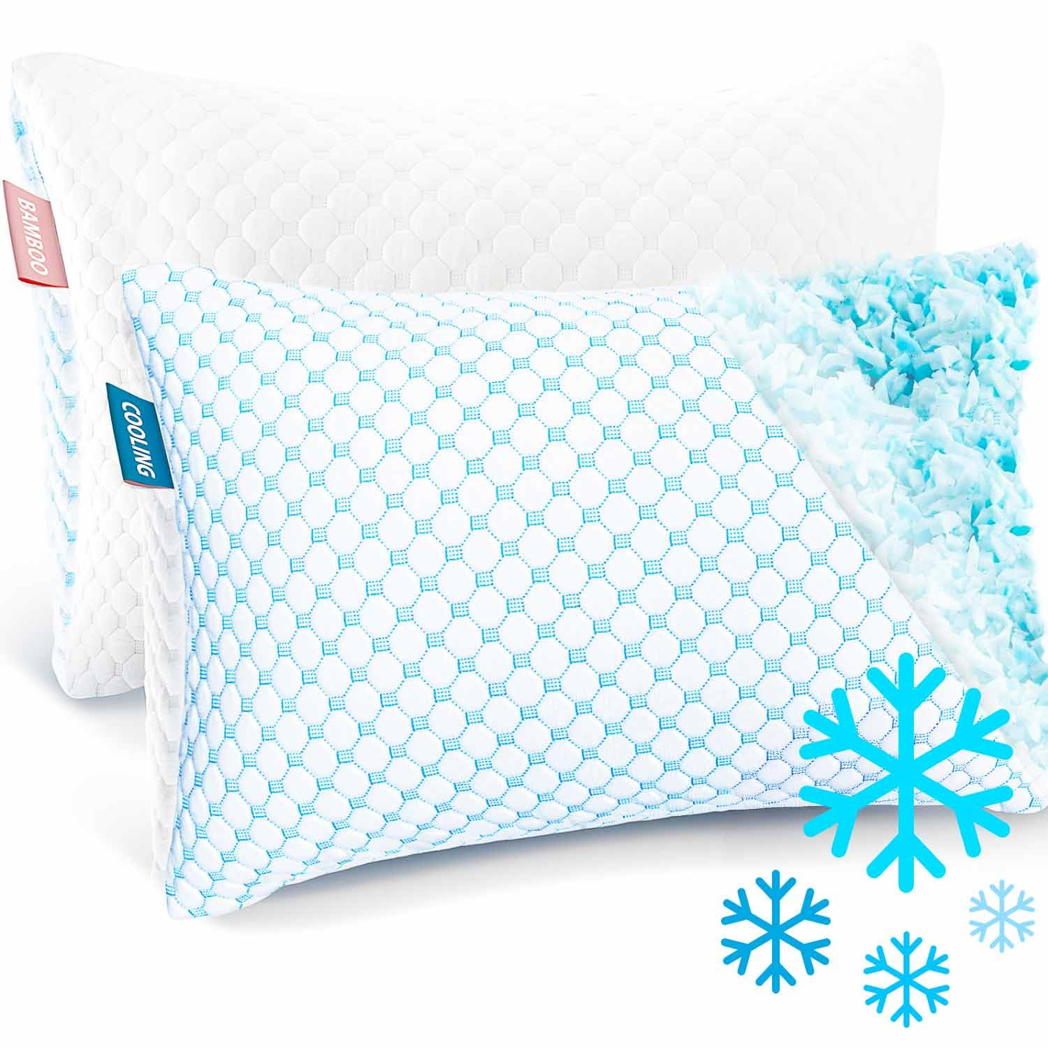 Cooling Pillow for Sleeping 2 Pack, Luxury Shredded Memory Foam Pillows