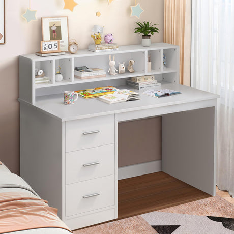 Drawers, Wooden Study Desk for Kids with Hutch, Drawing Writing and Learning Desk