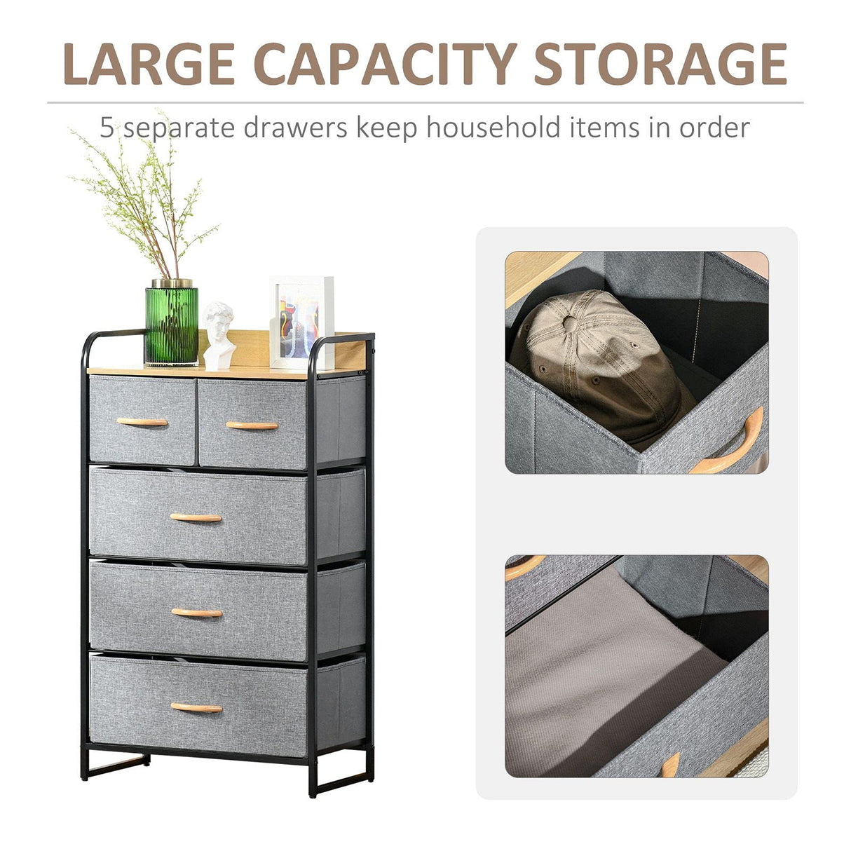 5-Drawer Fabric Dresser Tower, 4-Tier Storage Organizer with Steel Frame for Hallway,