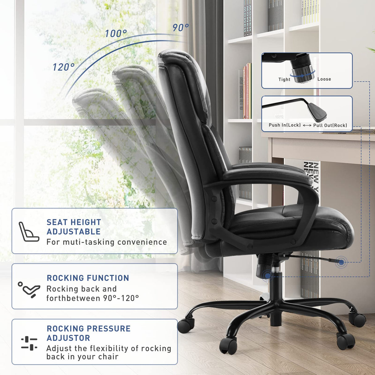 Home Office Desk Chair High Back Adjustable Ergonomic Managerial Rolling Swivel Task