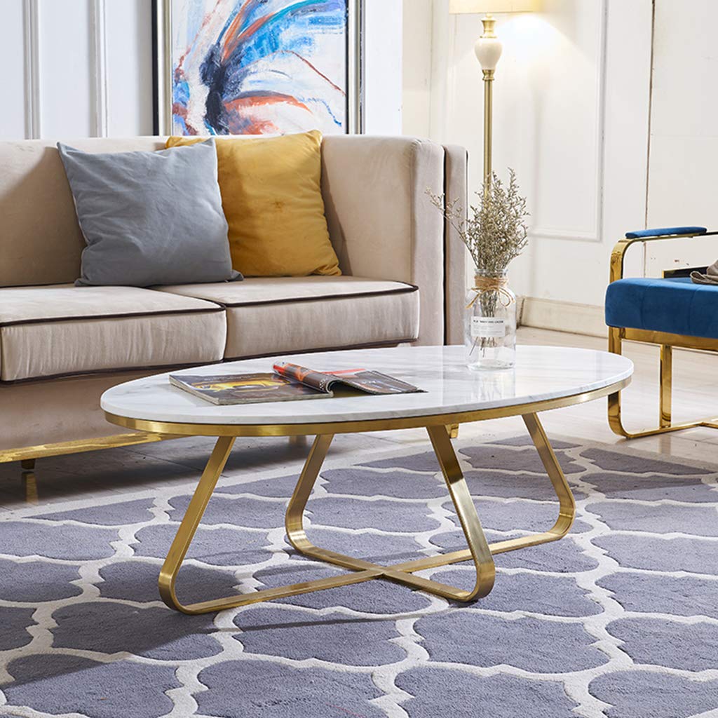 80cm Mid Century Modern Oval Coffee Table White Nature Marble Table