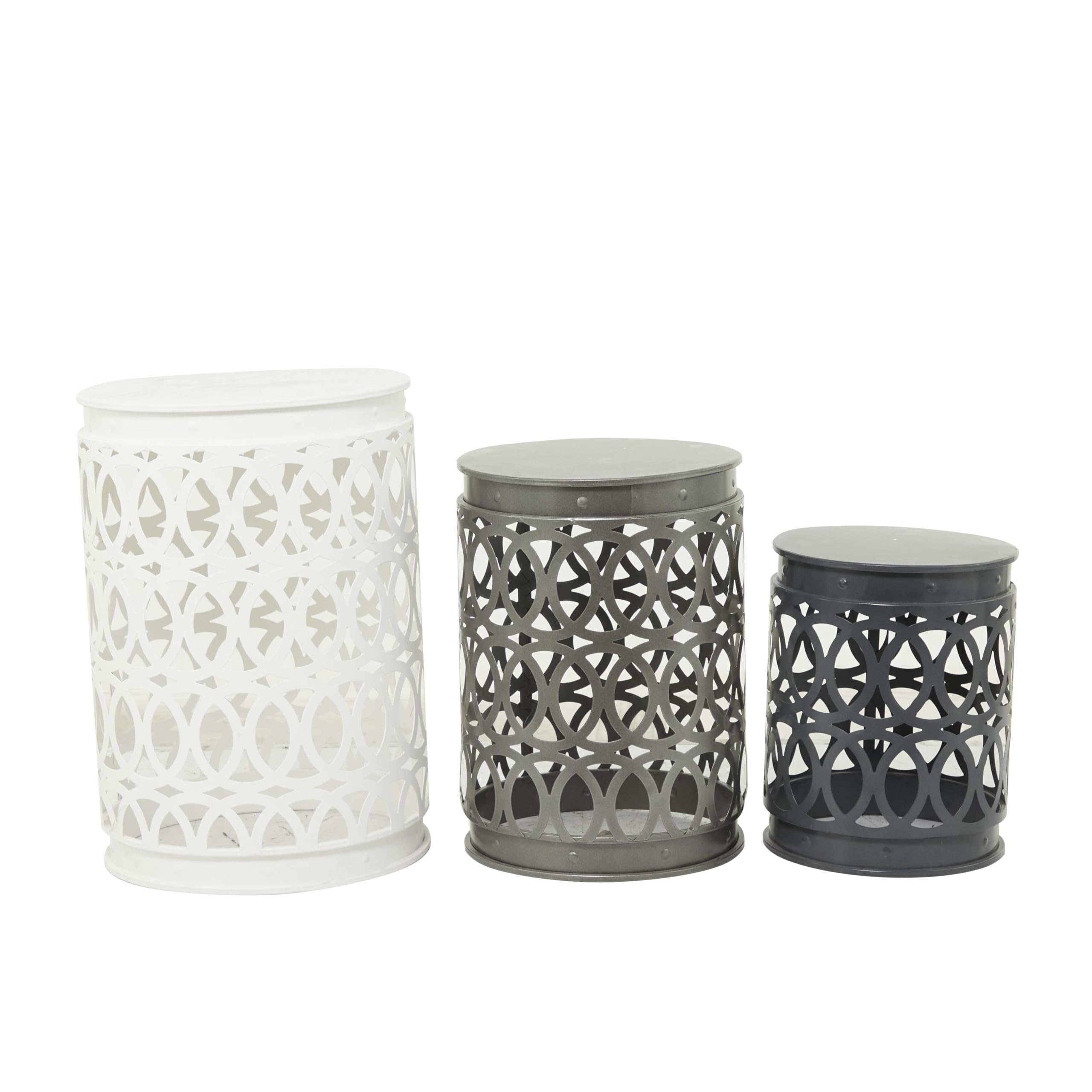 Deco 79 Metal Side End Accent Table Indoor Outdoor Nesting End Table with Carved Trellis Design, Set of 3 Side Table 23", 19", 15"H, Multi Colored - Bircata