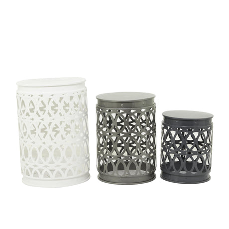 Deco 79 Metal Side End Accent Table Indoor Outdoor Nesting End Table with Carved Trellis Design, Set of 3 Side Table 23", 19", 15"H, Multi Colored - Bircata