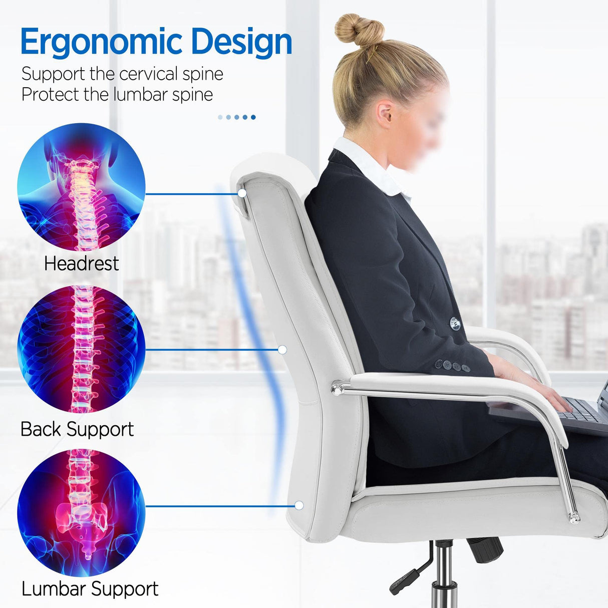 Executive Office Desk Chair Adjustable Ergonomic Chair Swivel Rolling Desk Chair