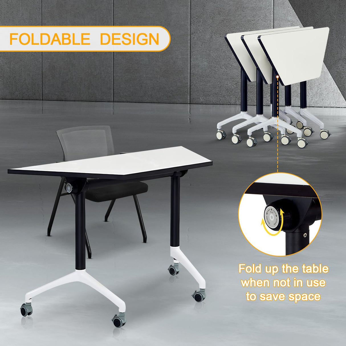 Conference Table, Mobile Training Table with Silent Wheels