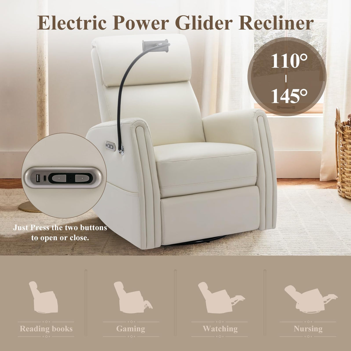 270° Power Swivel Glider Recliner Chair with Removable Mobile