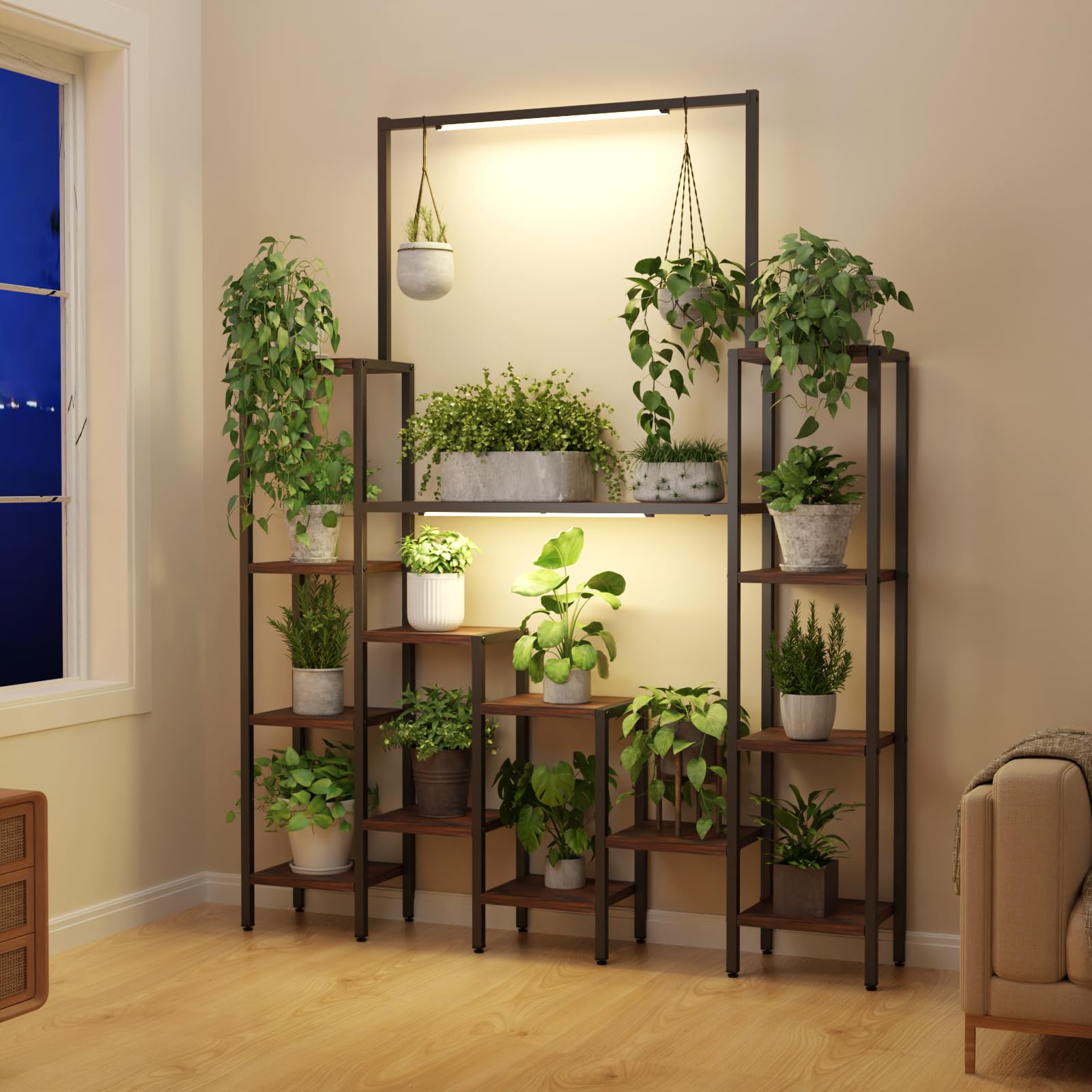 Plant Stand Indoor with Grow Light-14 Tiered Metal Plant Stand, 61.5" Tall Metal Plant Shelf