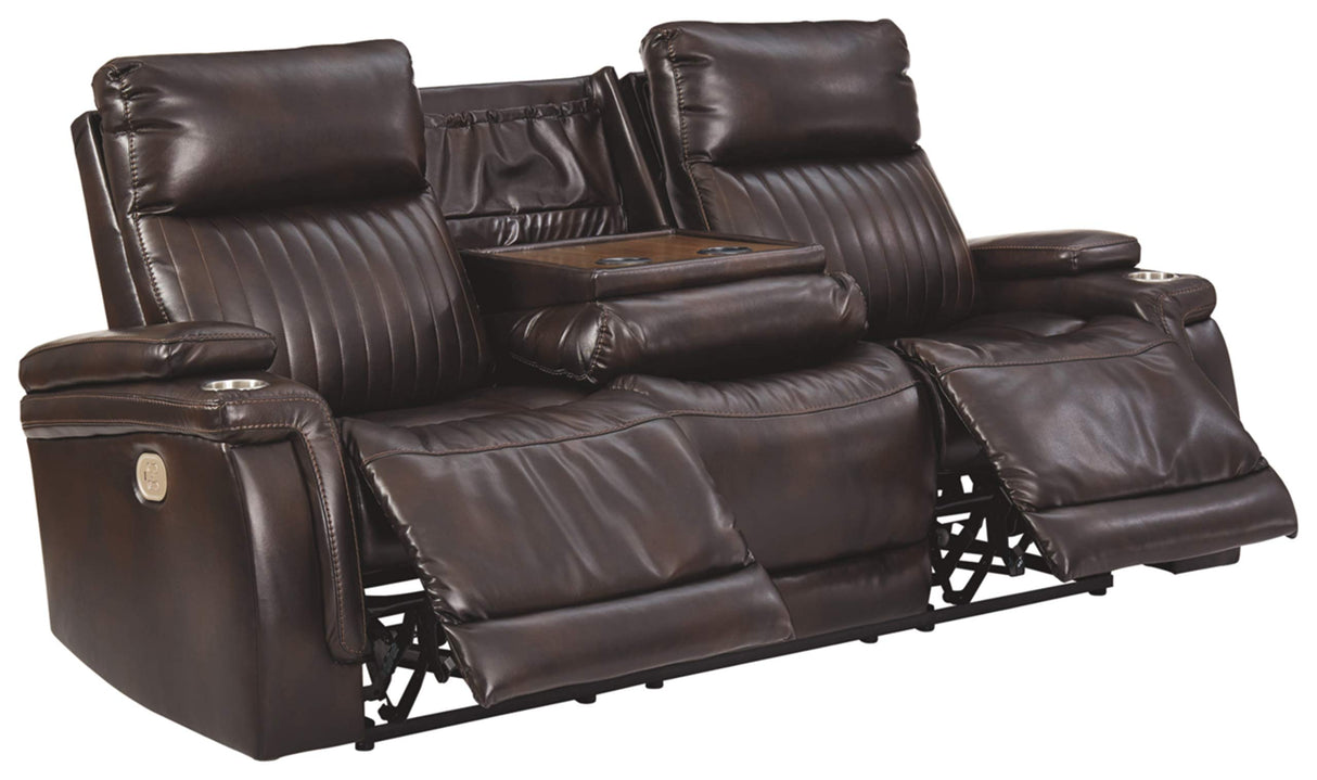 Design by Ashley Team Time Modern Faux Leather Power Reclining Sofa