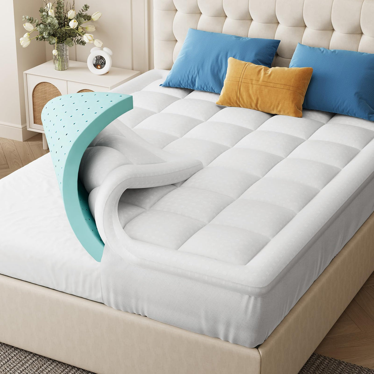 Mattress Topper Twin Size, 3 Inch Dual Layer Memory Foam Bed Topper