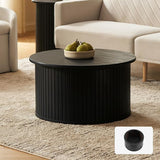 Quin Tambour Round Circle Coffee Table with Storage, Drum Accent