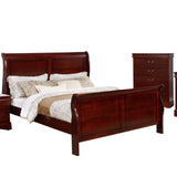 Benjara Queen Size Sleigh Wooden 5 Piece Bedroom Set, Brown