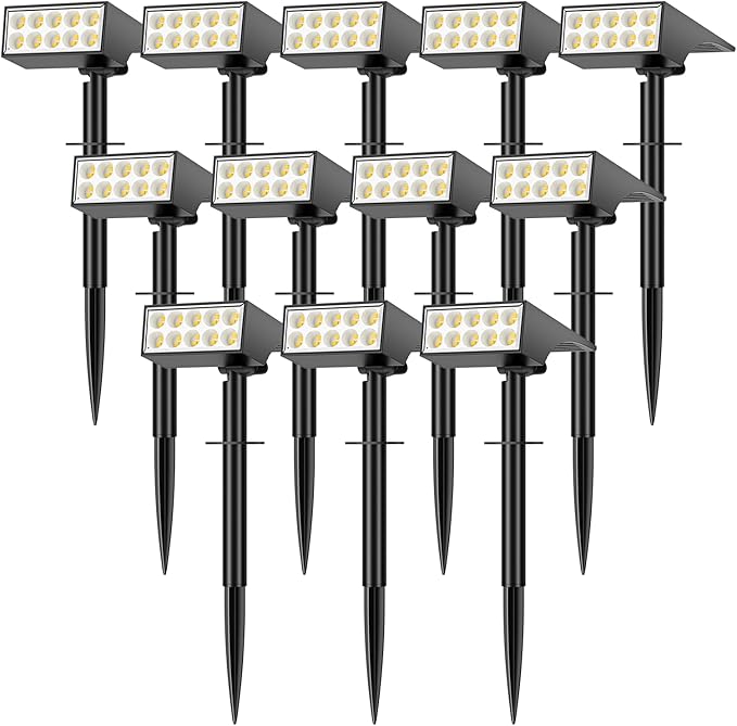 Solar Spot Lights Outdoor Waterproof, [12 Pack/4 Modes] Landscape Lighting Spotlights