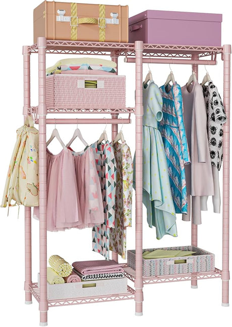 F1 Garment Rack for Kids, Baby, Students, and Children's Room, 4 Tiers Freestanding and Portable Heavy Duty Closets