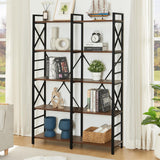 Book Shelf,Industrial Double Wide 5 Tier Bookshelf,Engineered Wood and Metal Bookcase