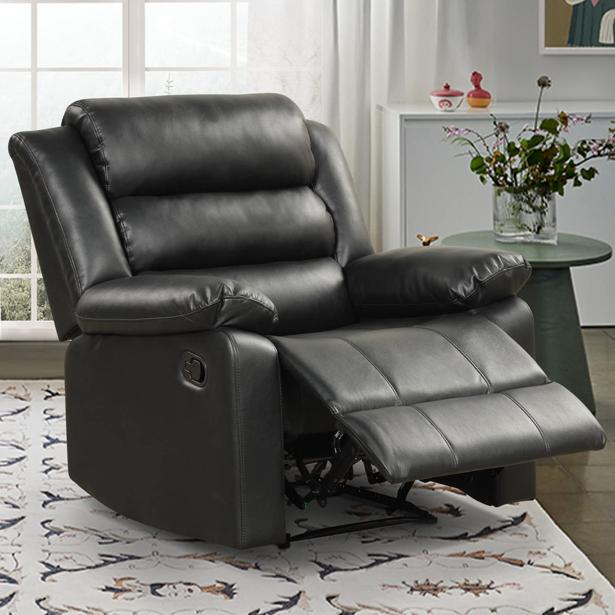 Manual Recliner Chair, Breathable PU Leather Reclining Chair, Extra Wide Recliners