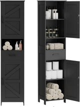 67" H Tall Bathroom Storage Cabinet with 2 Barn Doors and 1 Drawer, Narrow Storage Unit