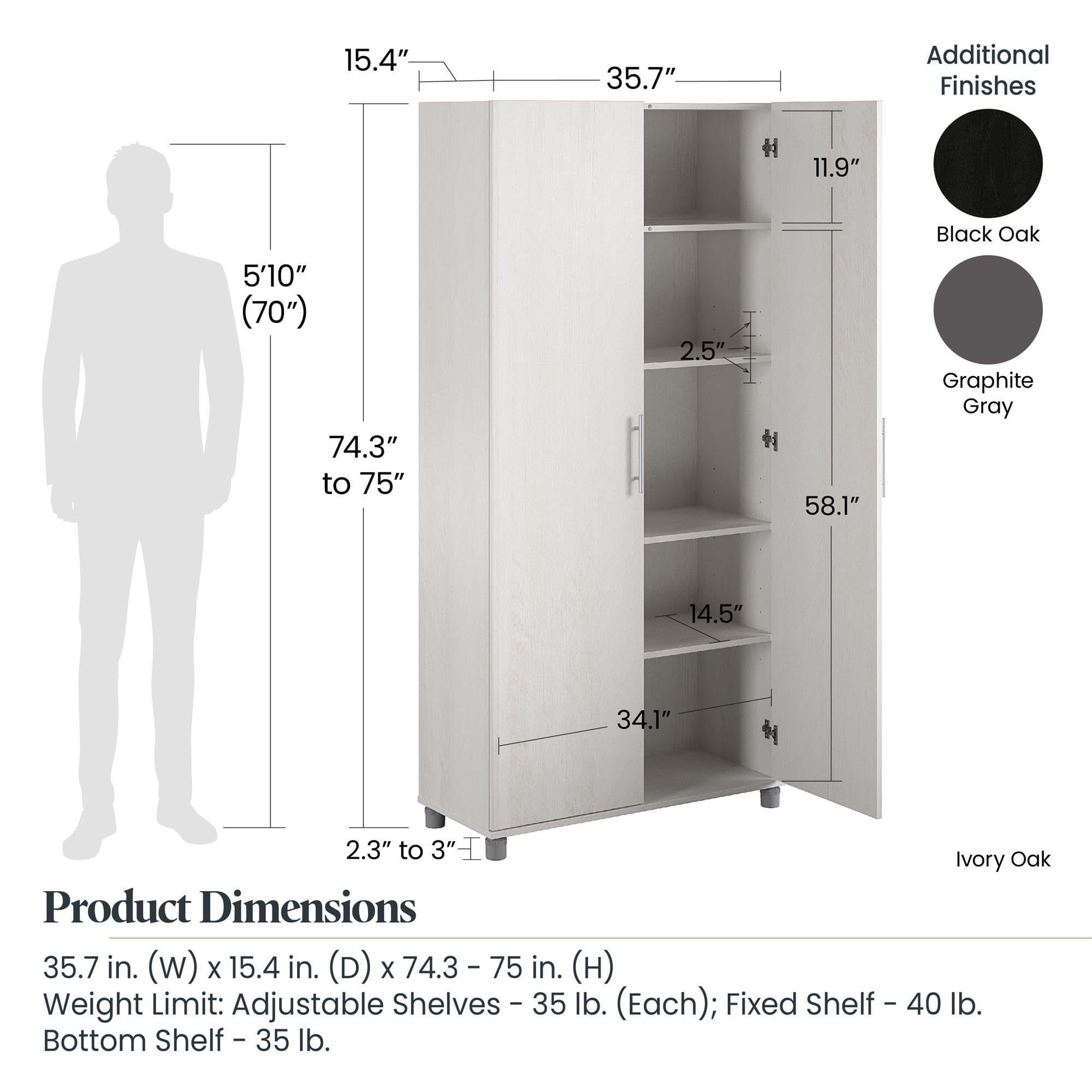 Evolution Camberly 36" Storage Cabinet in Black Oak