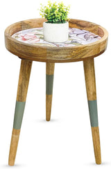 Round wooden side table, end table for living room, bedside, center table