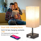 Bedside Table Lamp, Pull Chain Bedroom Lamp with USB C+A Charging Ports, 2700K LED