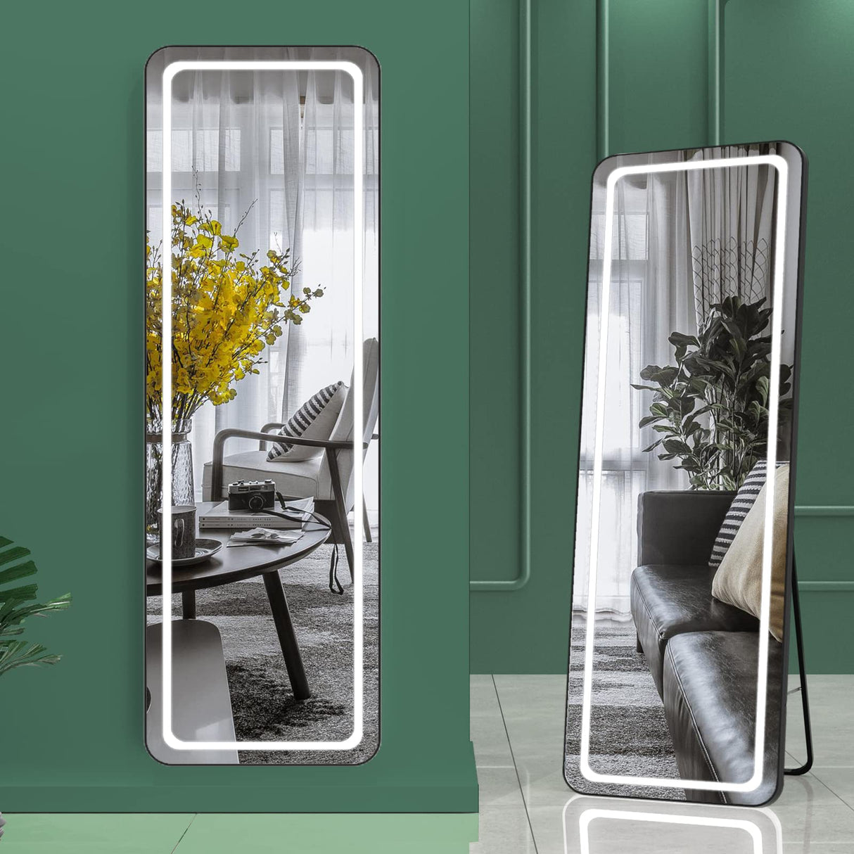 Full Length Mirror with Lights, 56" x 16" LED Floor Mirror, Full Body Dressing Standing Mirror