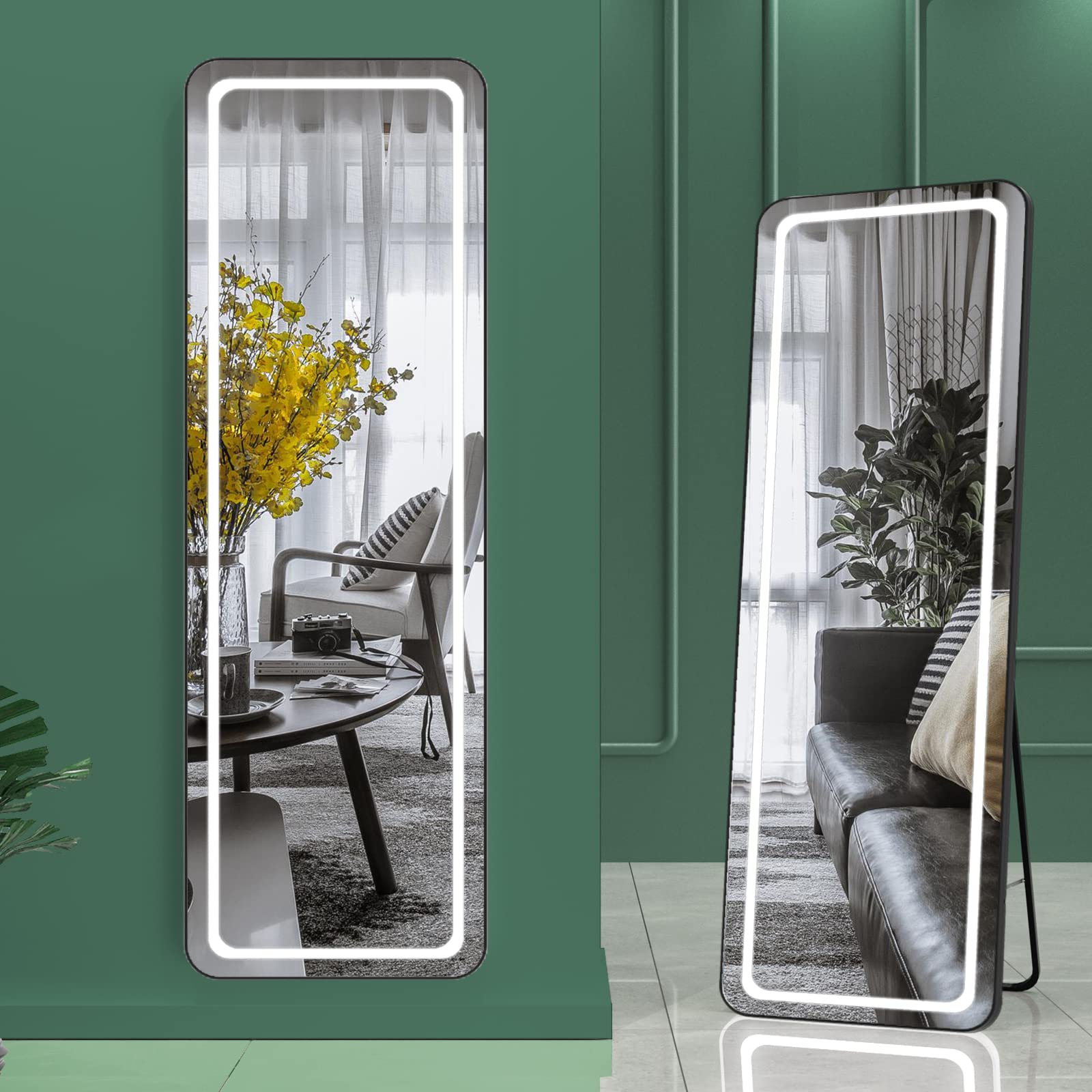 Full Length Mirror with Lights, 56" x 16" LED Floor Mirror, Full Body Dressing Standing Mirror