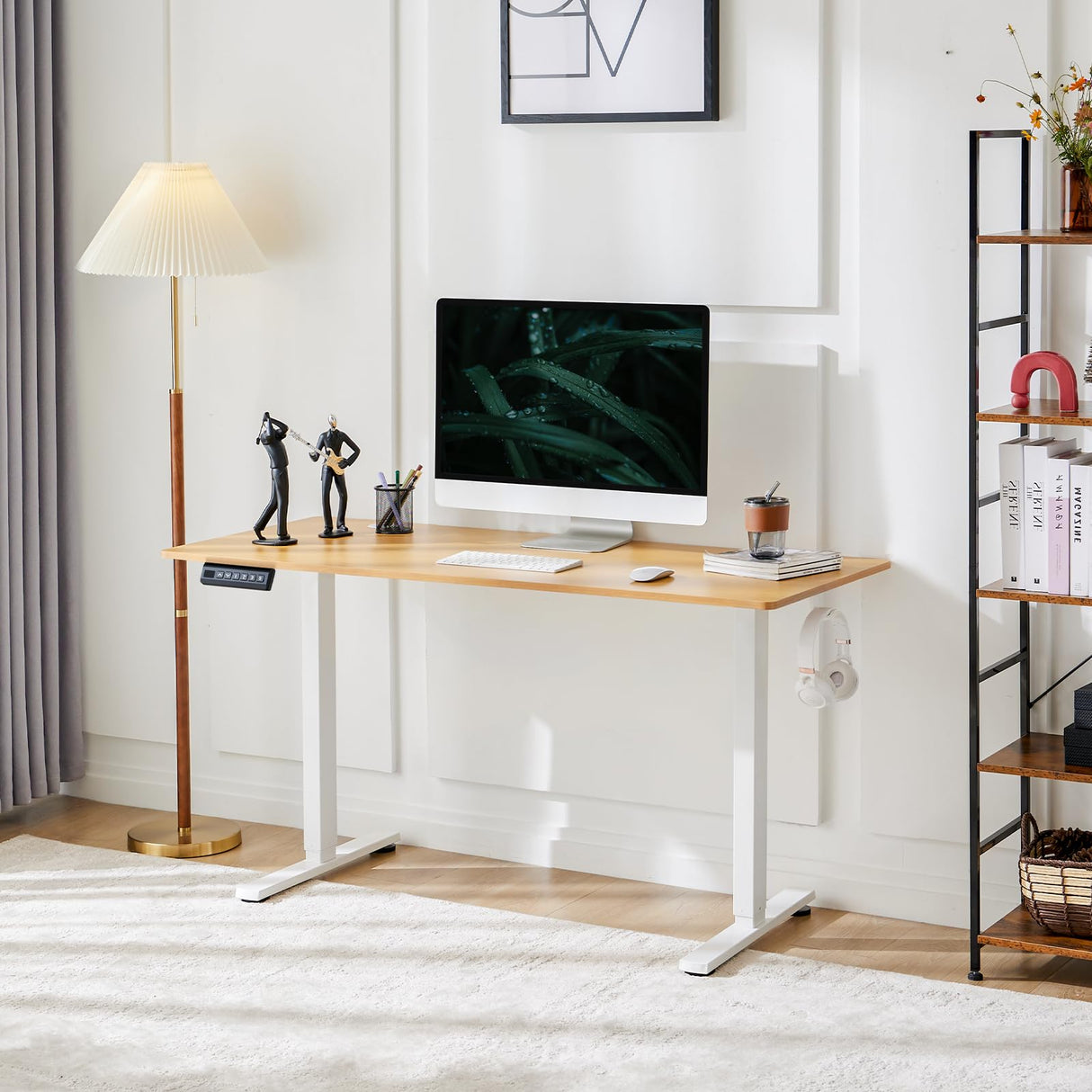 SMUG Standing Desk, 48x24 Inch Ergonomic Adjustable Height Electric Sit Stand Up Down Computer Table with Whole-Piece Desktop Board, Computer Workstation for Home Office, Natural(2 Packages)