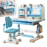 Study Desk Chair Set, Height Adjustable Children School Study Table Chair Set with Sitting Corrector, Ergonomic Desk Chair with Book Stand, Foot Pedal, Partition Design (Blue1)