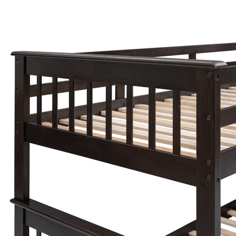 Amey Wood Twin Bunk Bed with Angled Ladder, Guardrail, Slat Kit, Brown